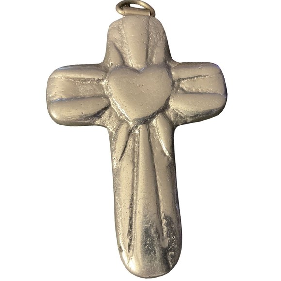 Mexican Pewter Silvertone Decorative Cross Ornate Hanging Wall Art Only 3" - Picture 1 of 2